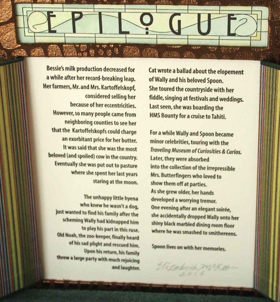 Epilogue detailing Bessie the cow's fame and Wally's adventures with Spoon, highlighting their legacies and popularity in storytelling.