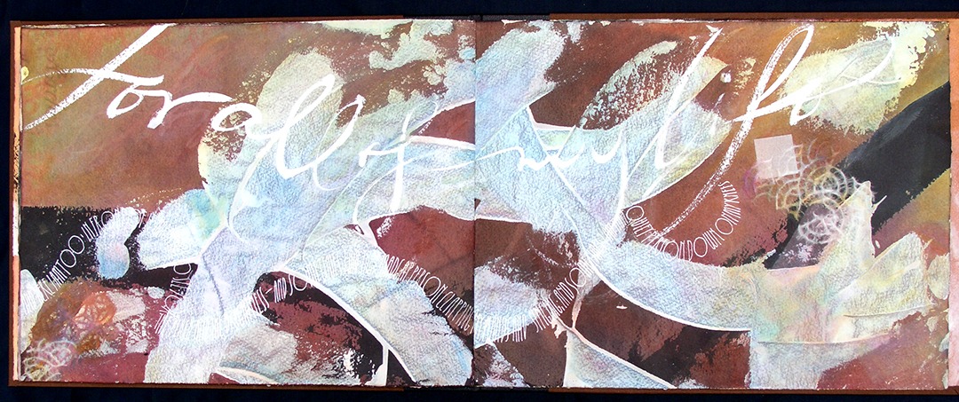 Colorful abstract artwork featuring layered textures and the phrase "for all my life," conveying themes of reflection and connection.